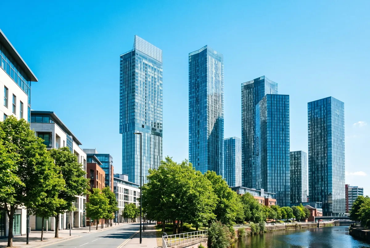 Central Manchester modern skyline at dusk