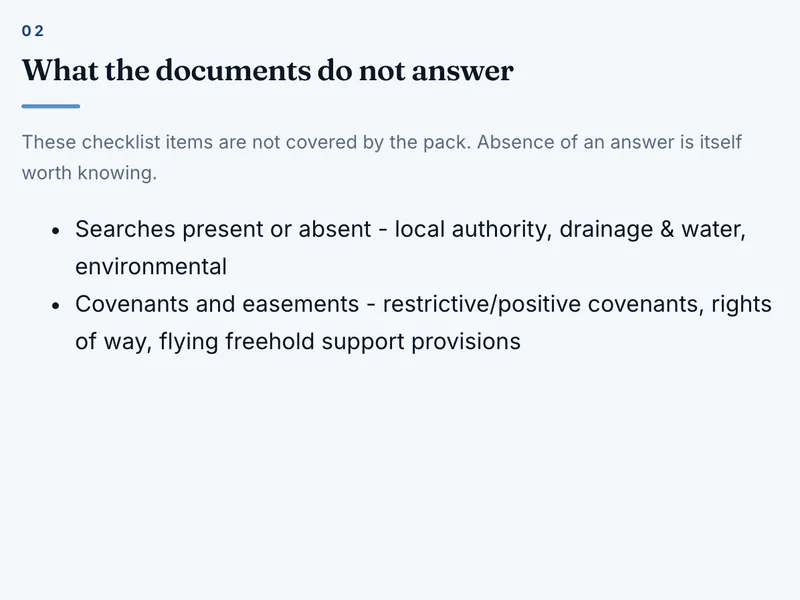 Sample report section: What the pack does not answer