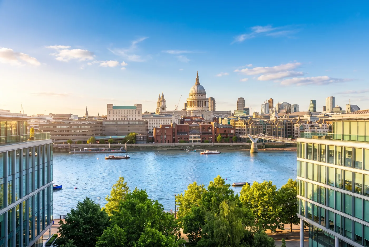 London skyline across the Thames at dusk